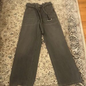 Zara grey wide legs jeans with belt. Size 2